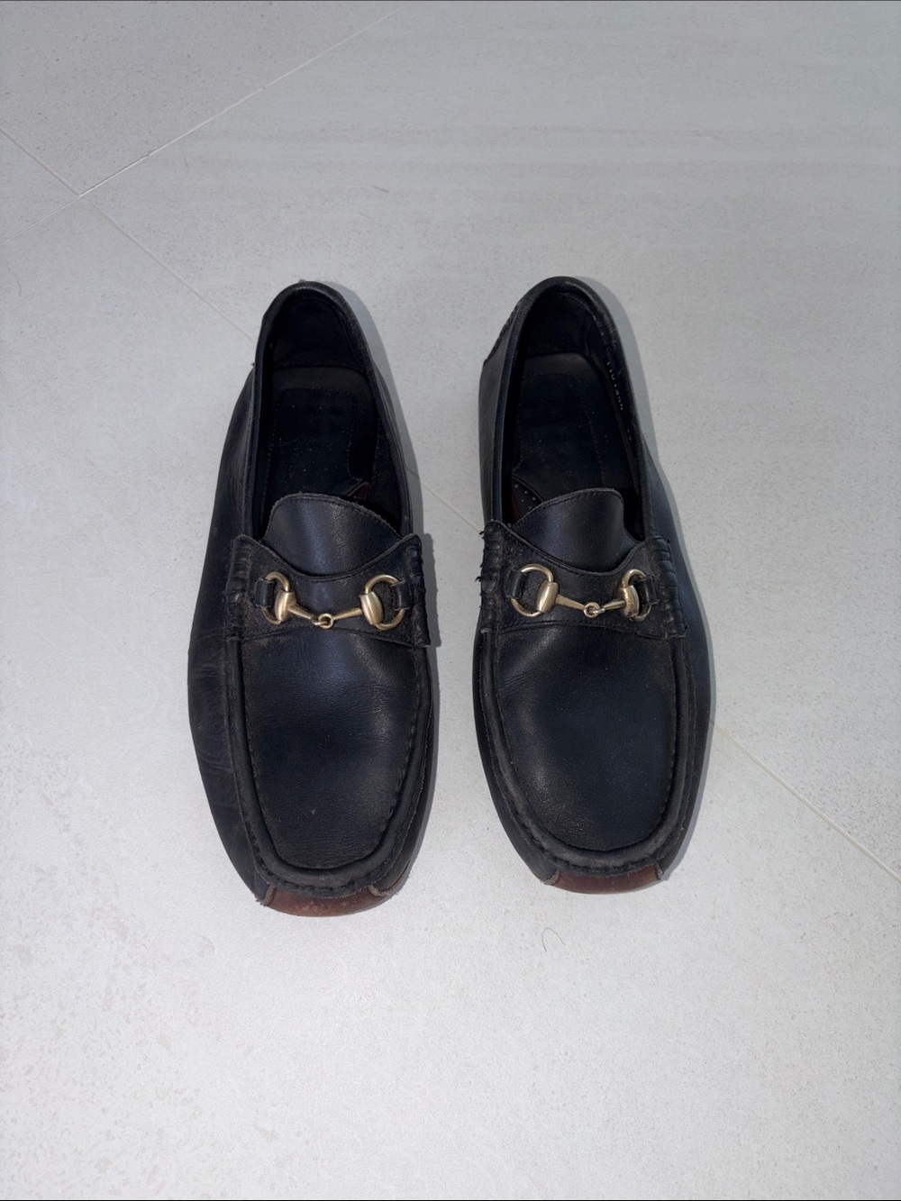 MENS GUCCI BLACK LEATHER DRIVING SHOES 10